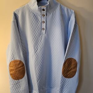 Light Blue Quilted Pullover with Brown Elbow Patches